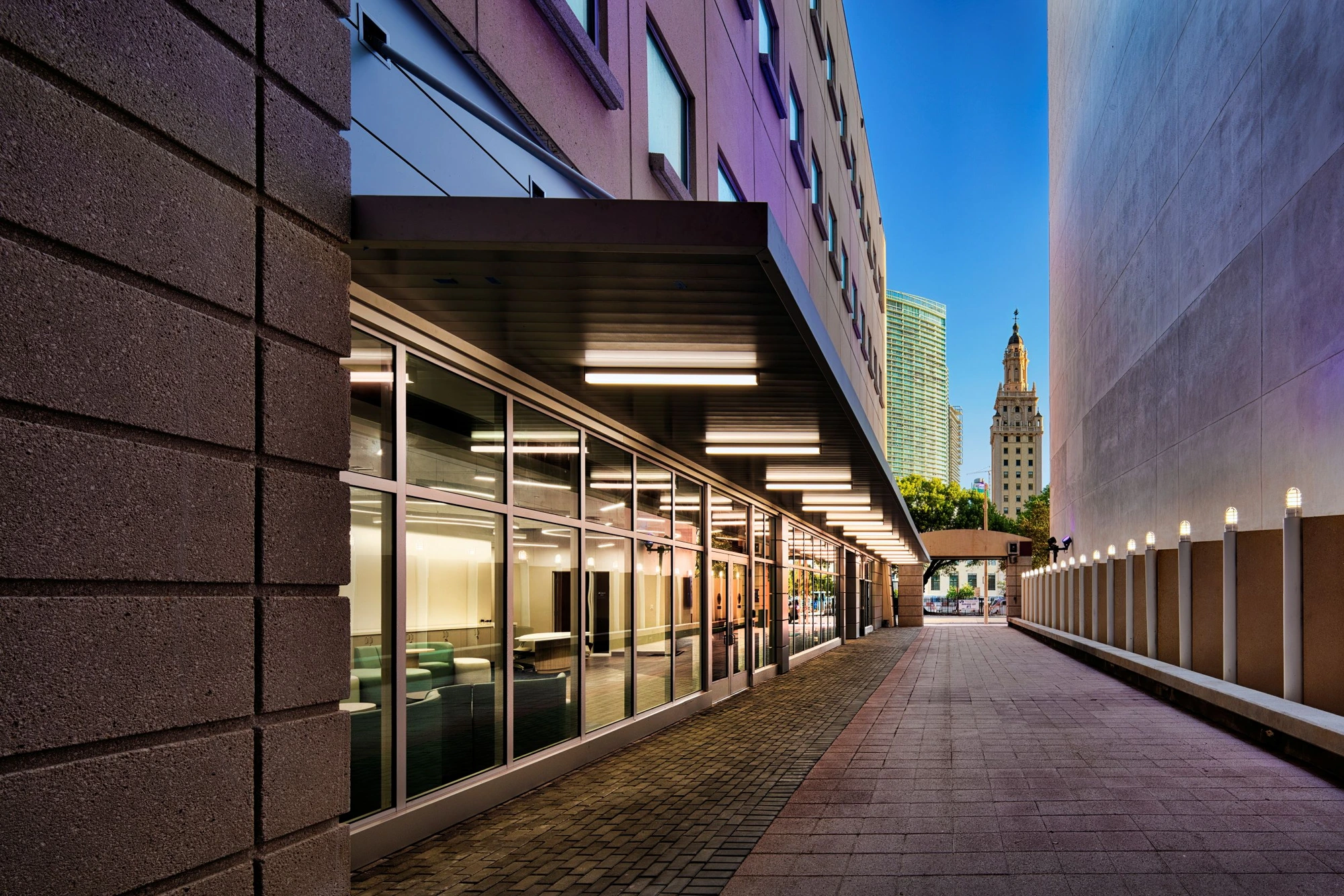MDC Wolfson 3000 building entrance with the Miami Freedom Tower visible in the background
